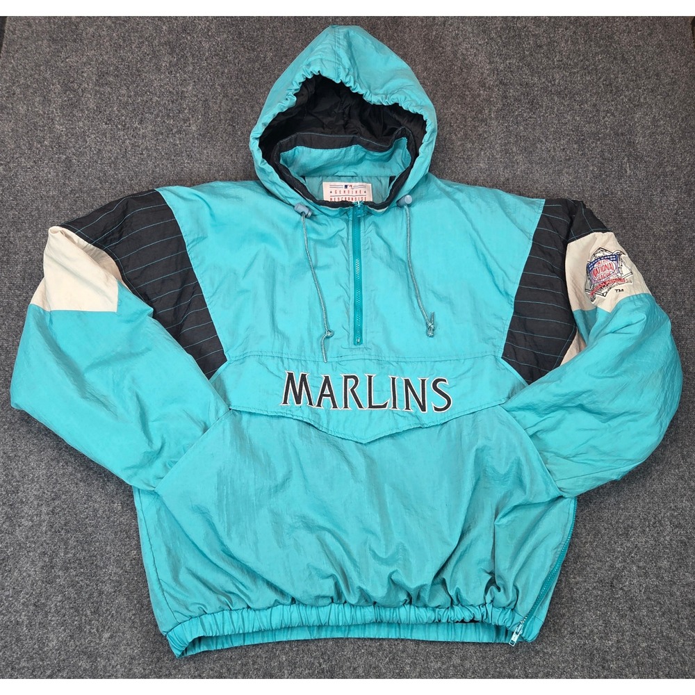 Vintage Florida Marlins Starter Jacket XL Teal Pullover Windbreaker MLB Puffy
